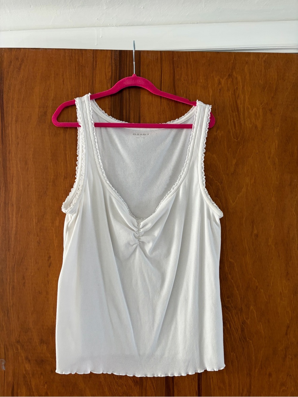 Old Navy White Ribbed Lace-Trim Tank